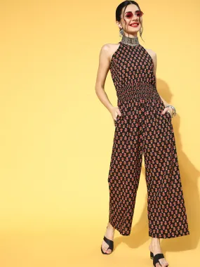 Women Black Pure Cotton Printed Jumpsuit