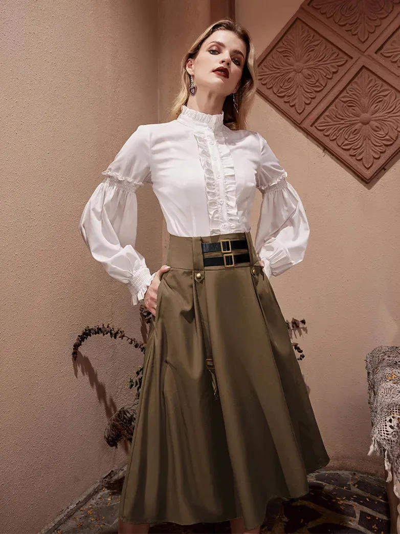 Women Punk Elastic Length Adjustable Skirt With Pocket