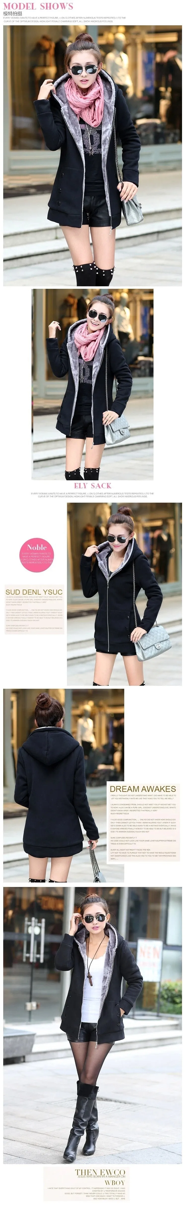 Women Zipper Hoodies Coat Female Slim Fit Fleece Jackets