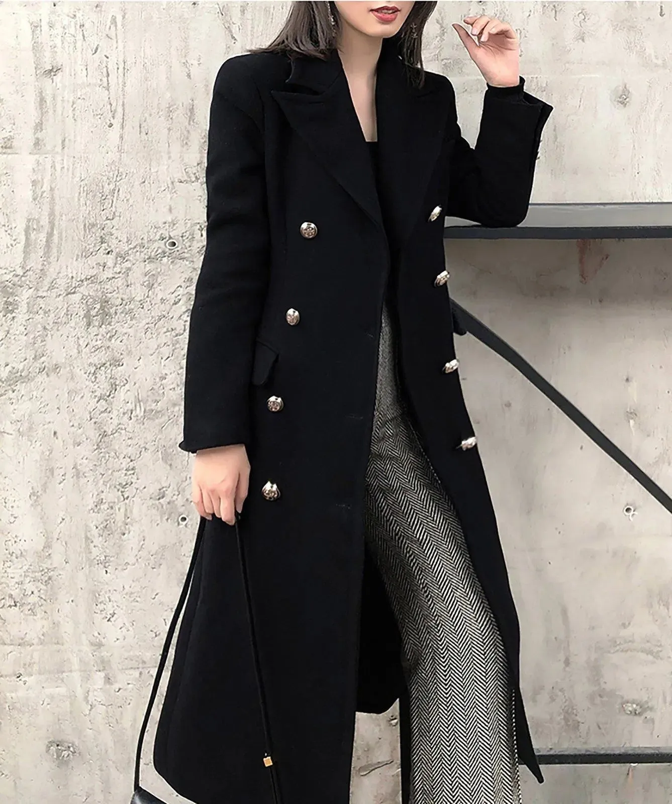 Women's Black thick Wool Coat,Double breasted wool coat,Black long coat,black wool coat,Warm black coat,Warm long black coat,Vivian7 W115