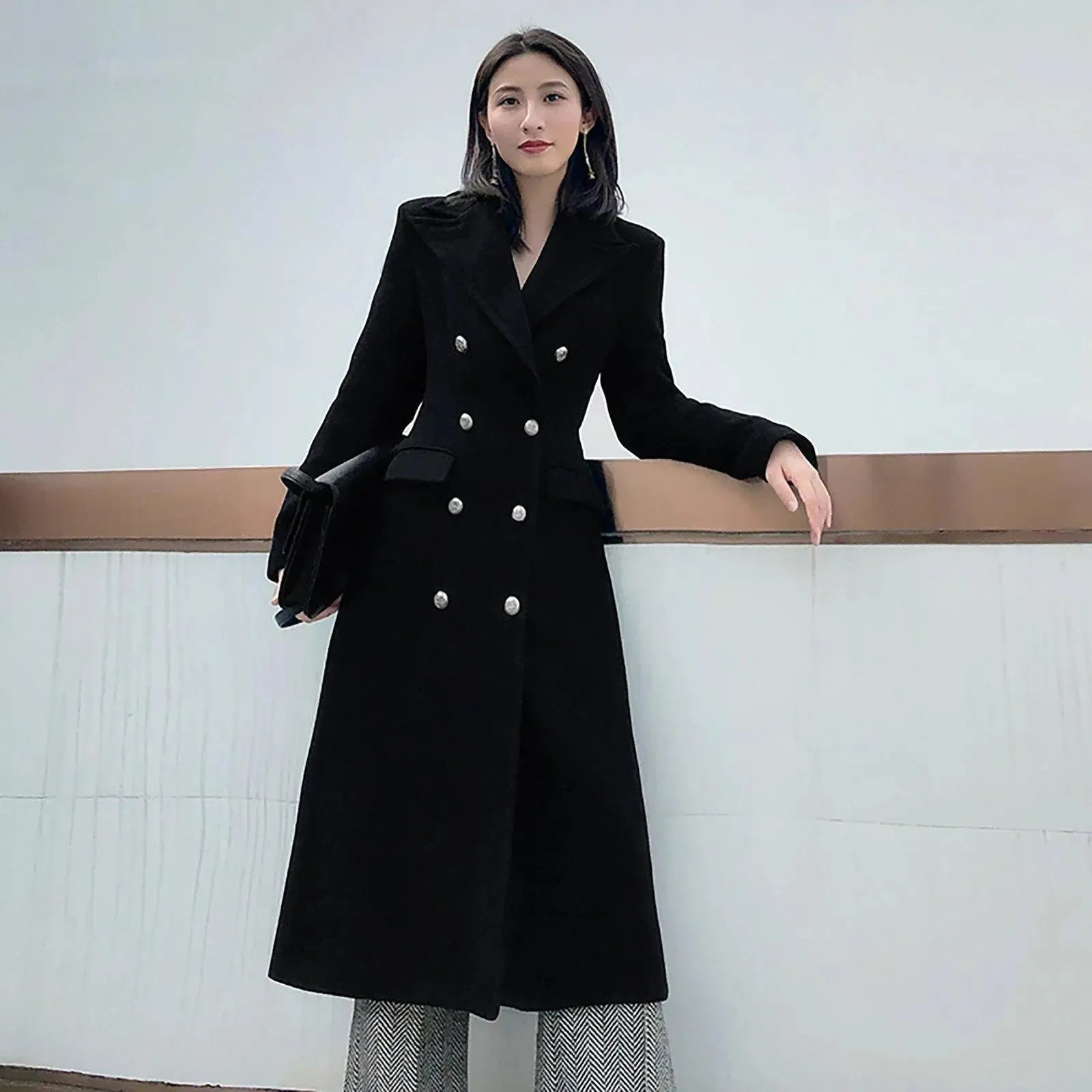 Women's Black thick Wool Coat,Double breasted wool coat,Black long coat,black wool coat,Warm black coat,Warm long black coat,Vivian7 W115