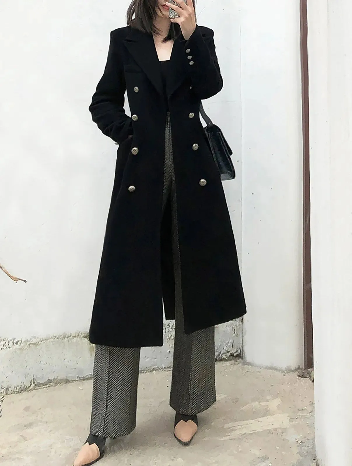 Women's Black thick Wool Coat,Double breasted wool coat,Black long coat,black wool coat,Warm black coat,Warm long black coat,Vivian7 W115