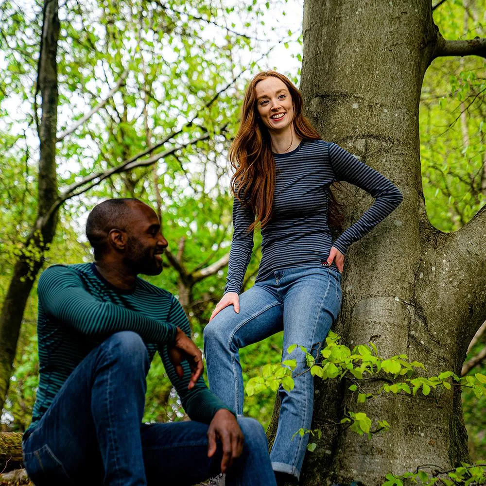 Womens Merino 180 Long Sleeve Crew (Mini Stripe Petrol/Charcoal)