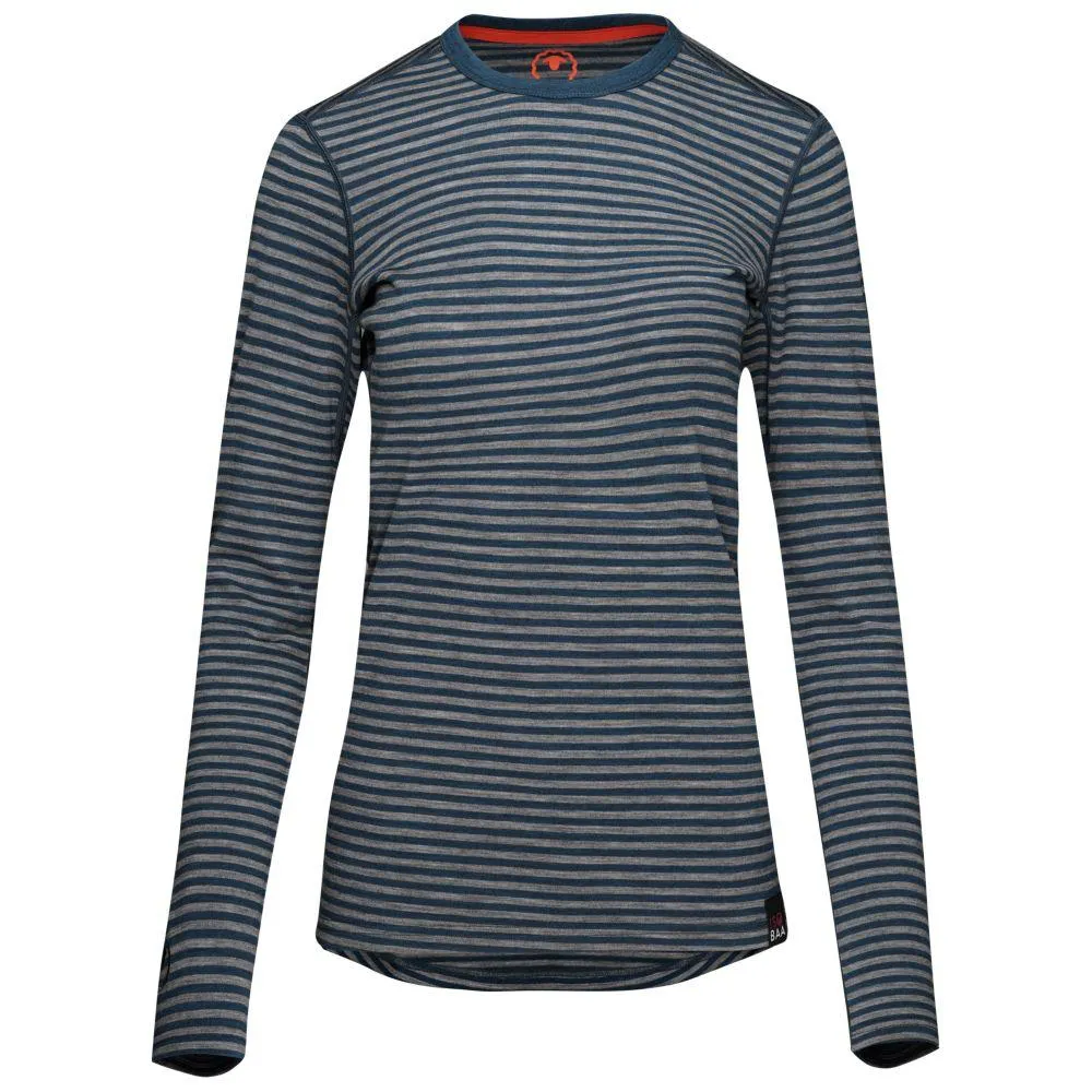 Womens Merino 180 Long Sleeve Crew (Mini Stripe Petrol/Charcoal)