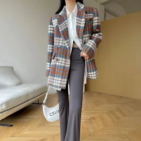 Women's Plaid Wool Blazer,Wool suit,Fall jacket,Oversize Wool coat,Winter wool Suit coat,Wool Trench Coat,checkered blazer coat,Vivian7 B109