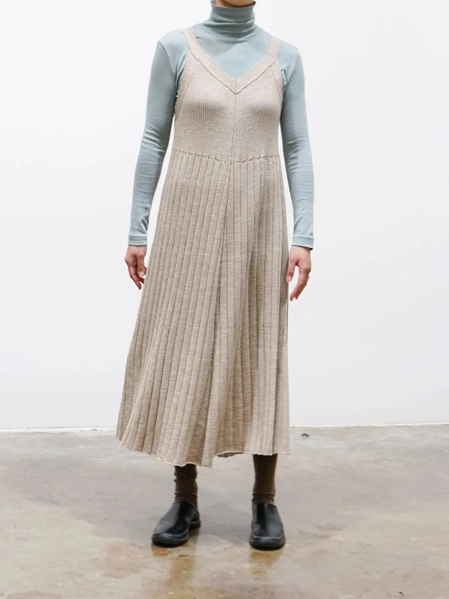 Worsted Wool Knit Camisole Dress - Beige