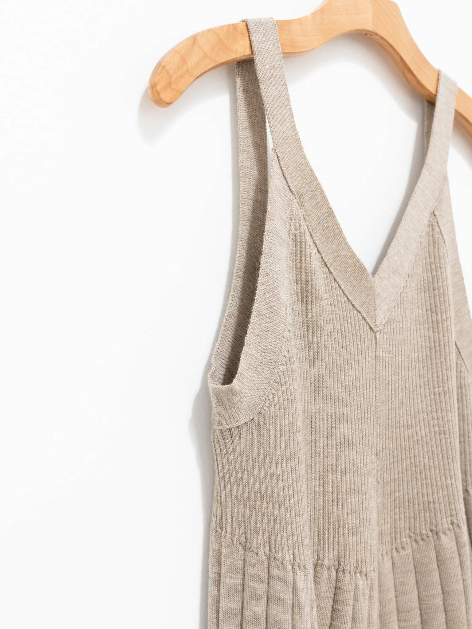 Worsted Wool Knit Camisole Dress - Beige