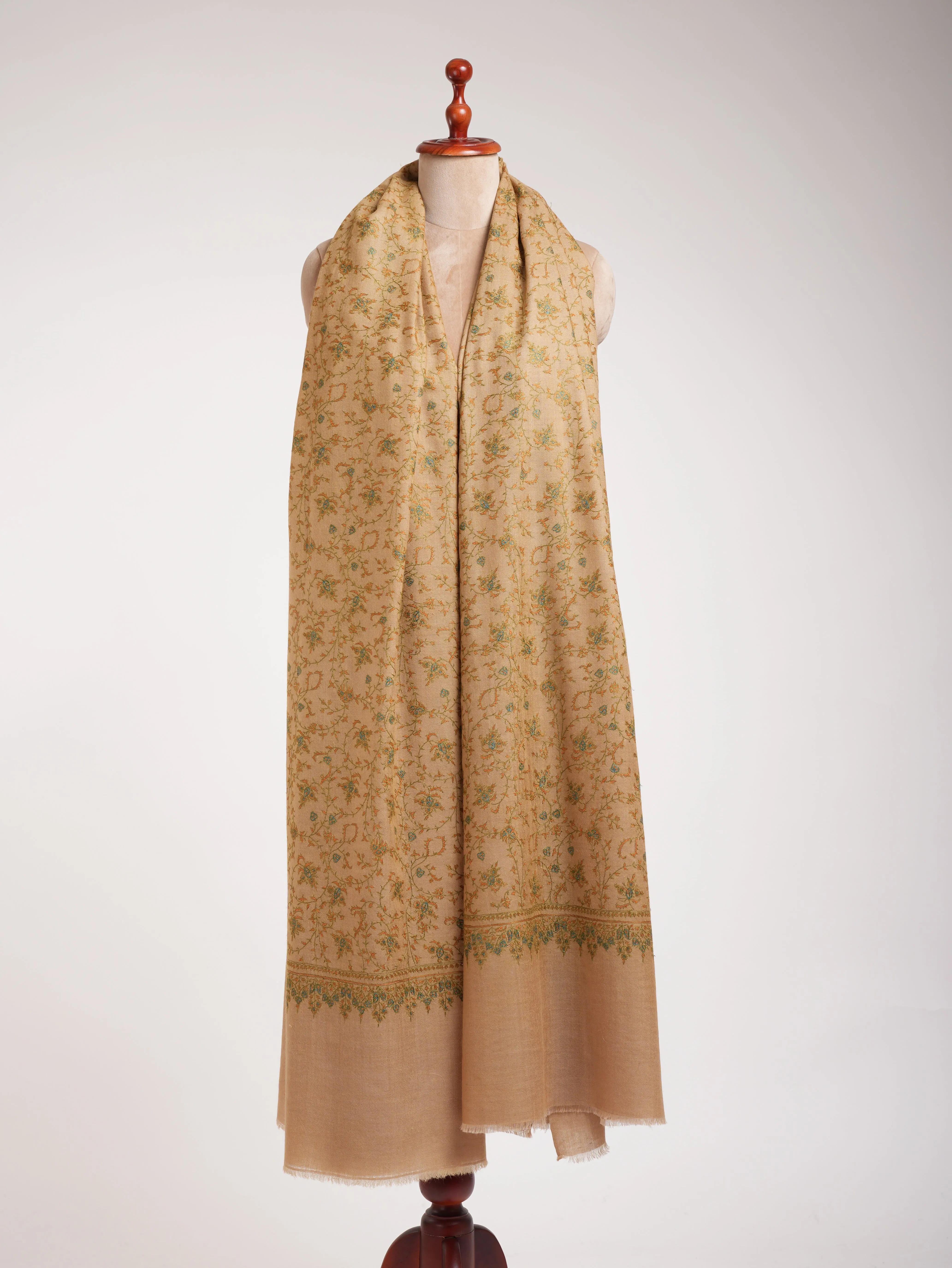 XL Golden Palm Authentic Indian Pashmina with Sozni Embroidery.