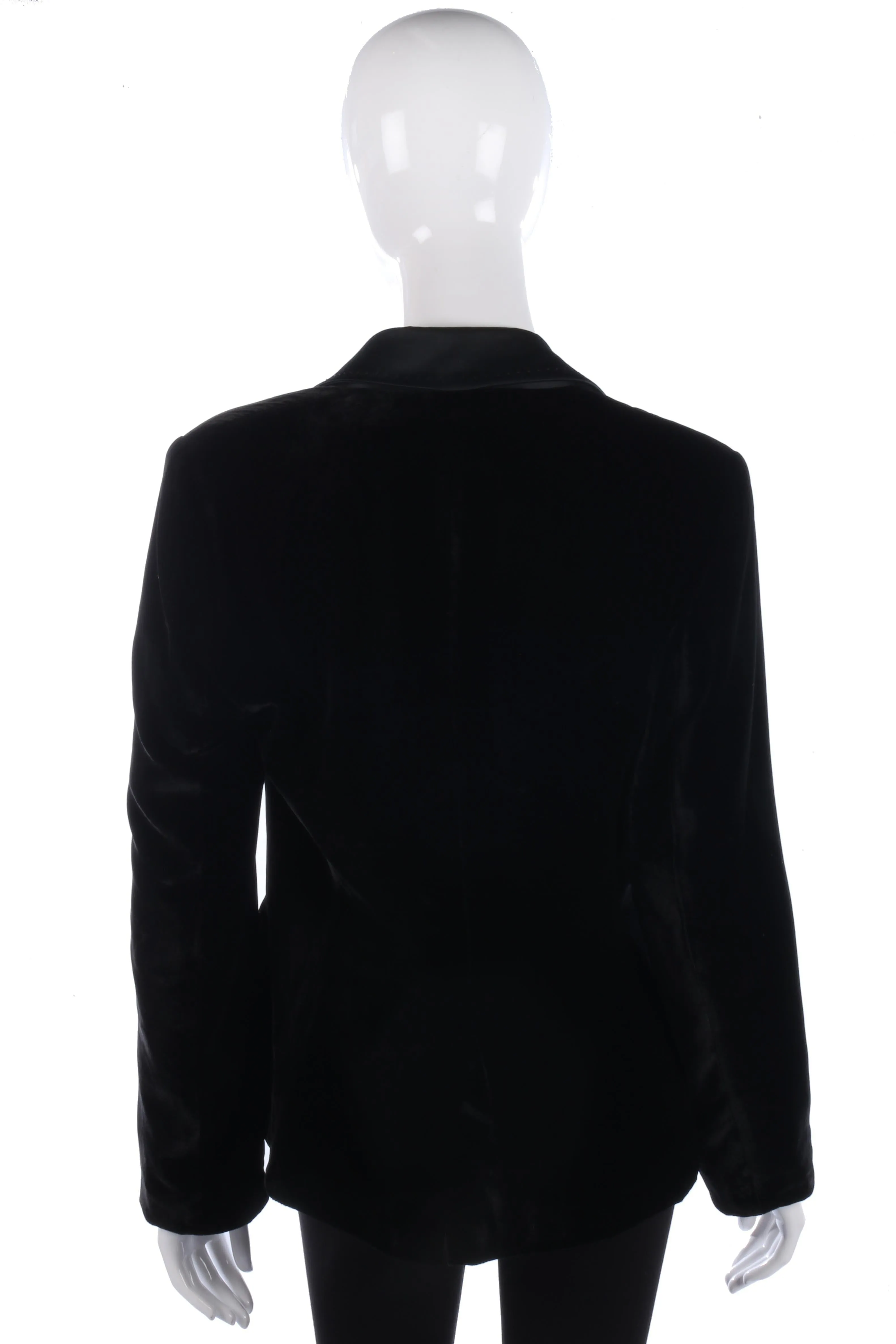 Yen Classic Black Velvet Jacket with Ribbon Egding Single Breasted Size 14